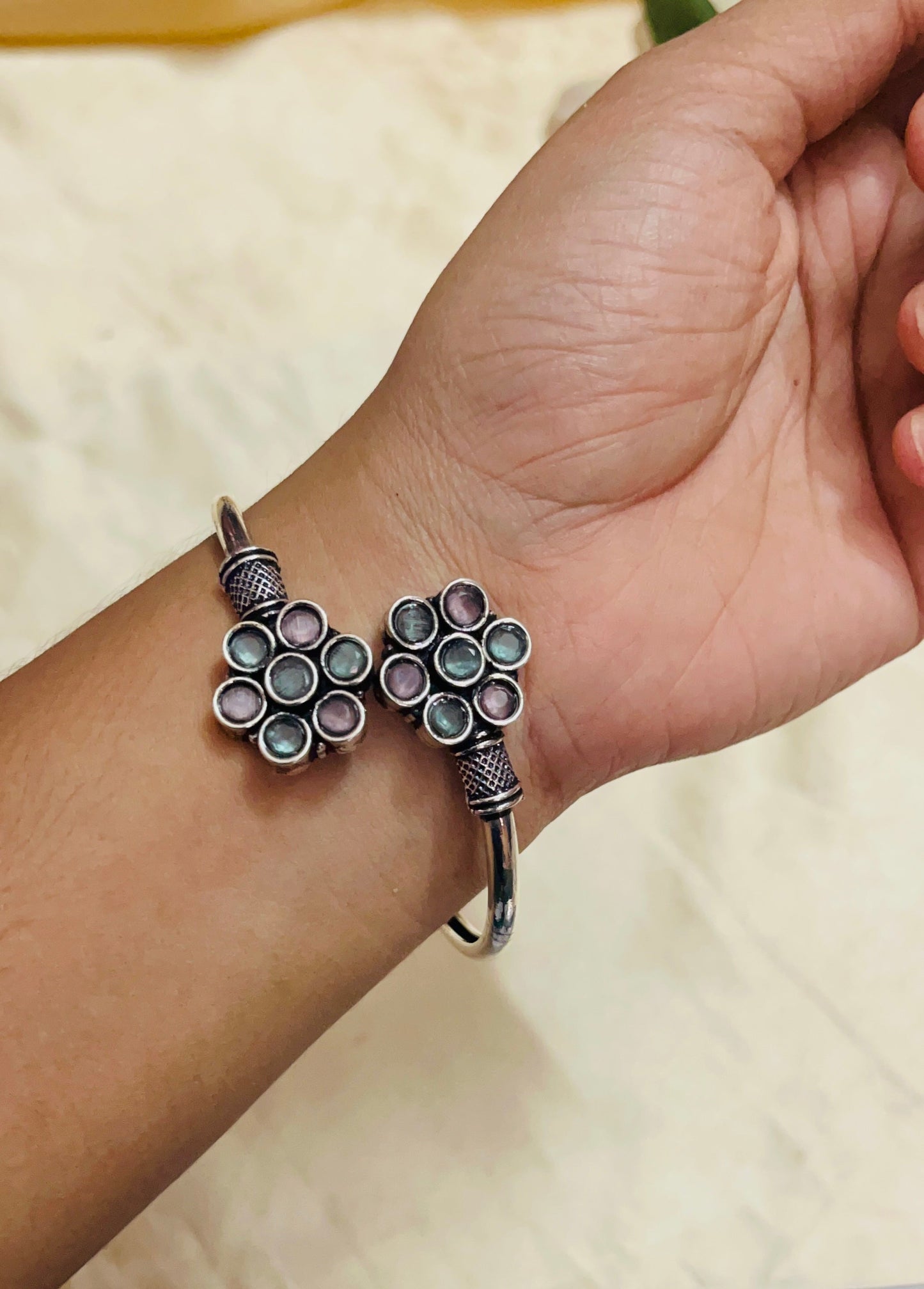 Premium  Oxidised  Floral design Kada