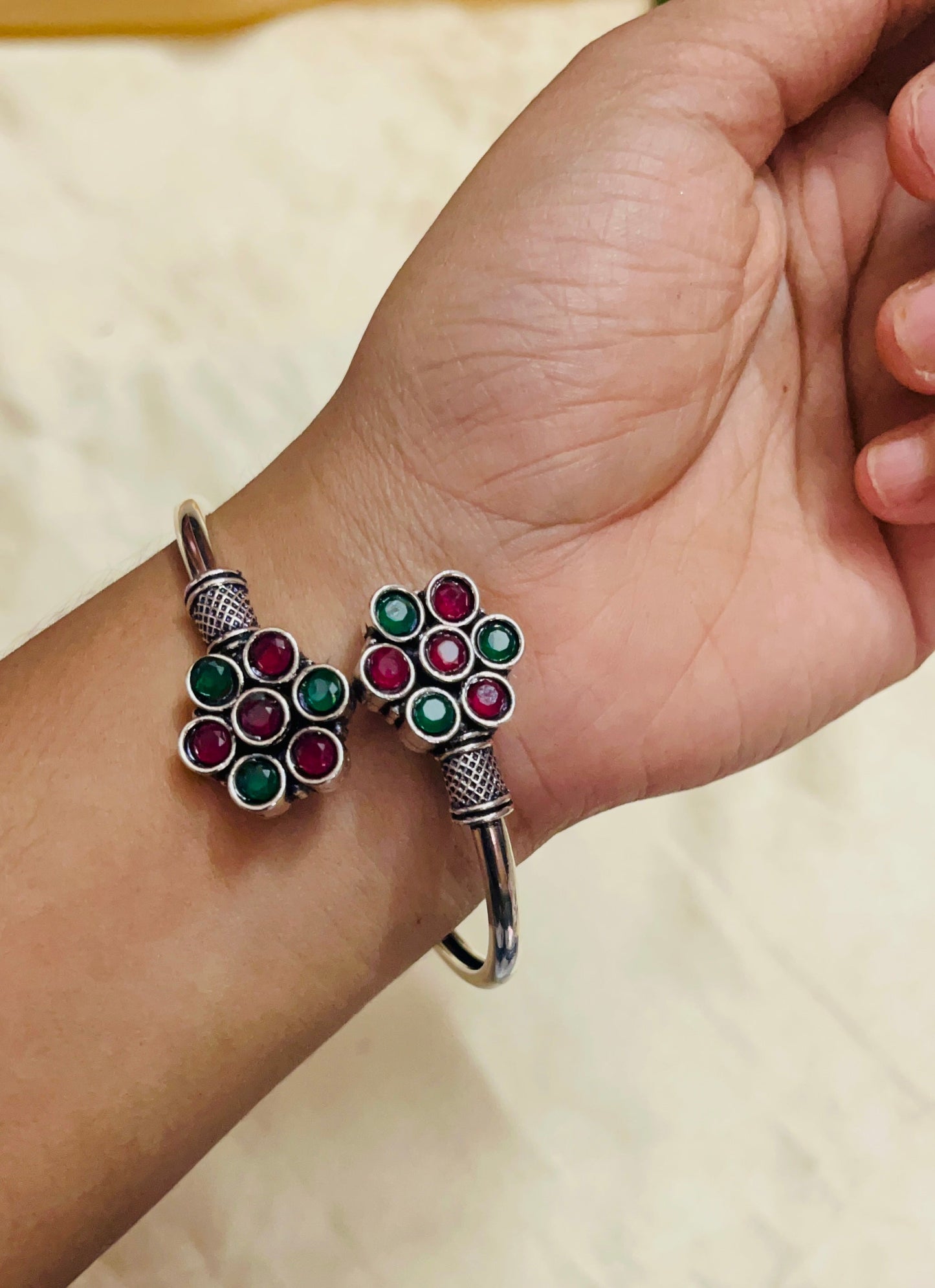 Premium  Oxidised  Floral design Kada