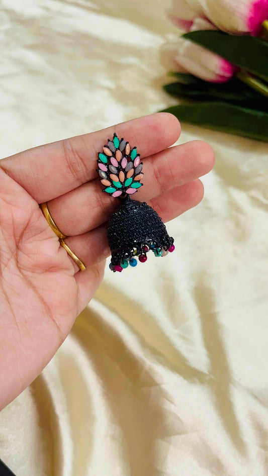 Black with Multicolor stone Jhumka