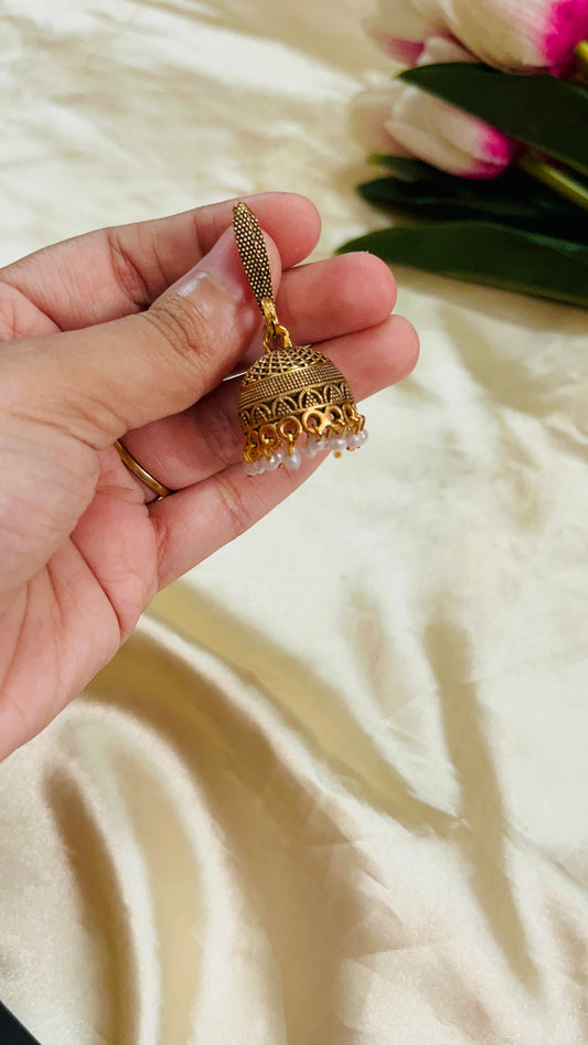 Hook Jhumka Gold with white beads
