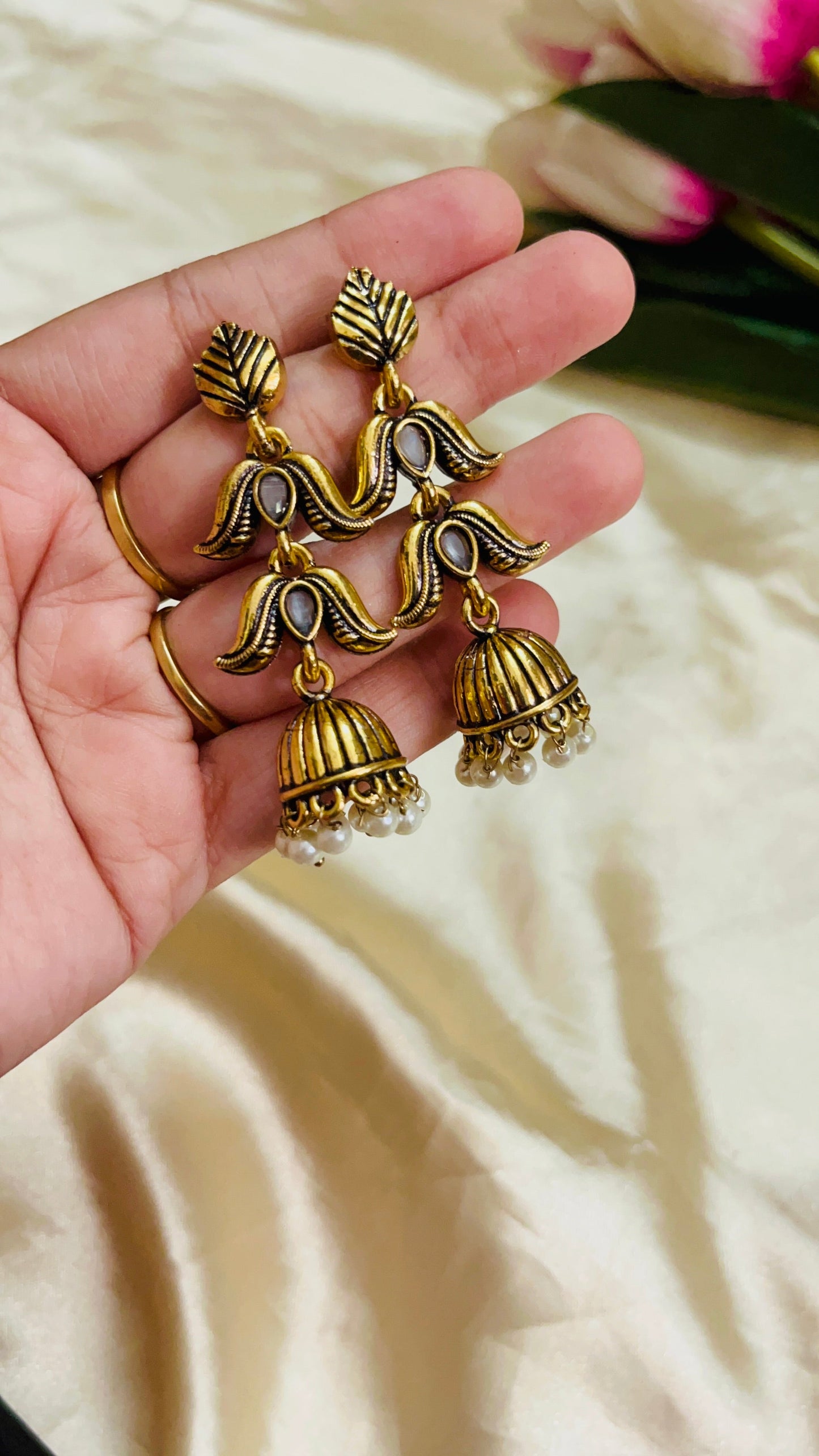Premium Gold Oxidised Long jhumka(German Silver Replica)