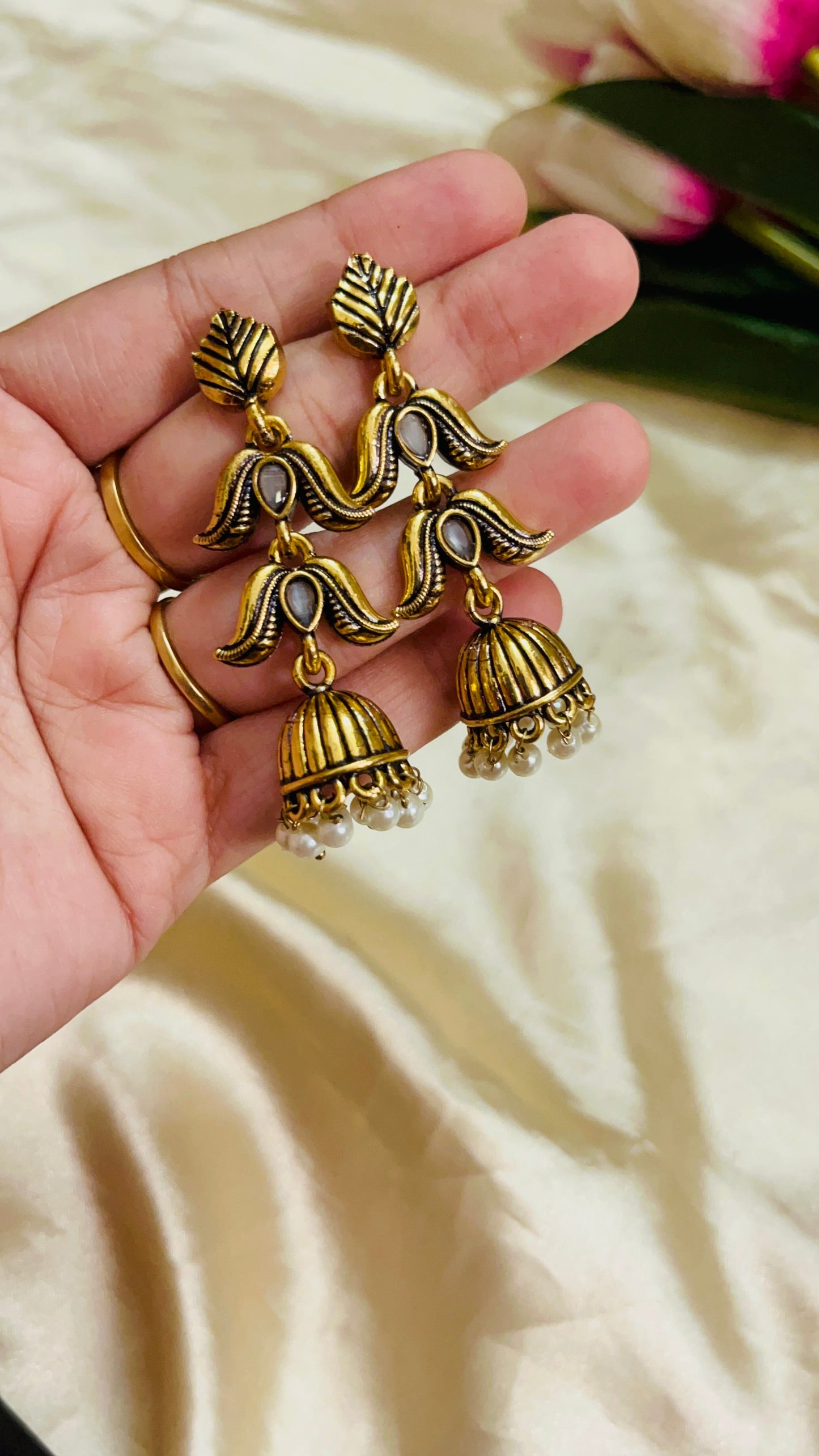 Premium Gold Oxidised Long jhumka(German Silver Replica)