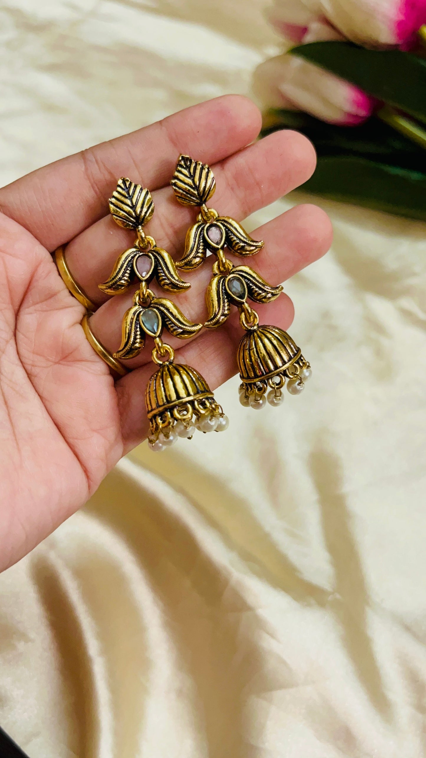 Premium Gold Oxidised Long jhumka(German Silver Replica)