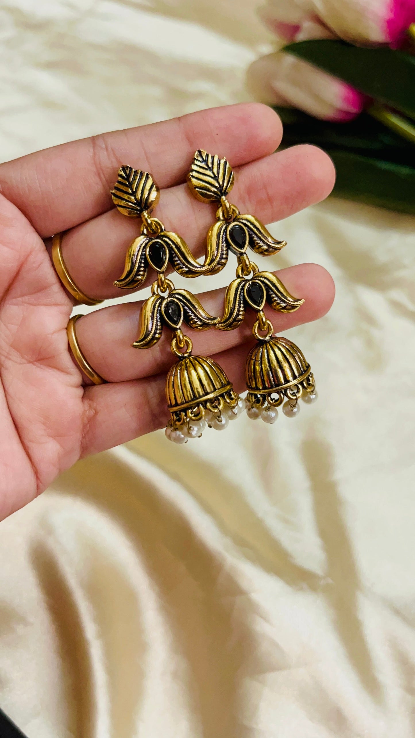 Premium Gold Oxidised Long jhumka(German Silver Replica)