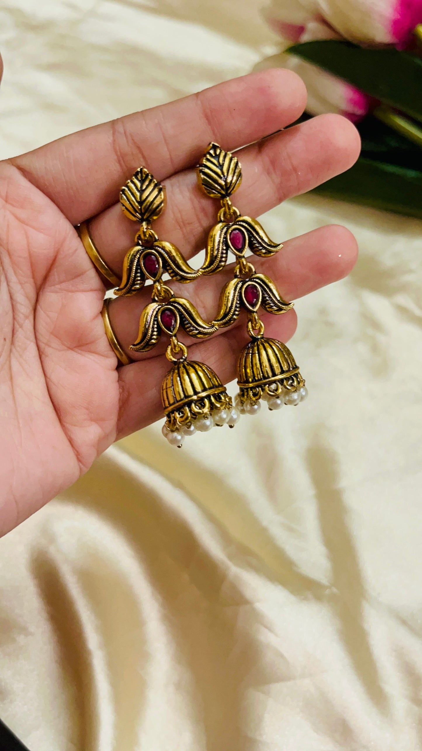 Premium Gold Oxidised Long jhumka(German Silver Replica)