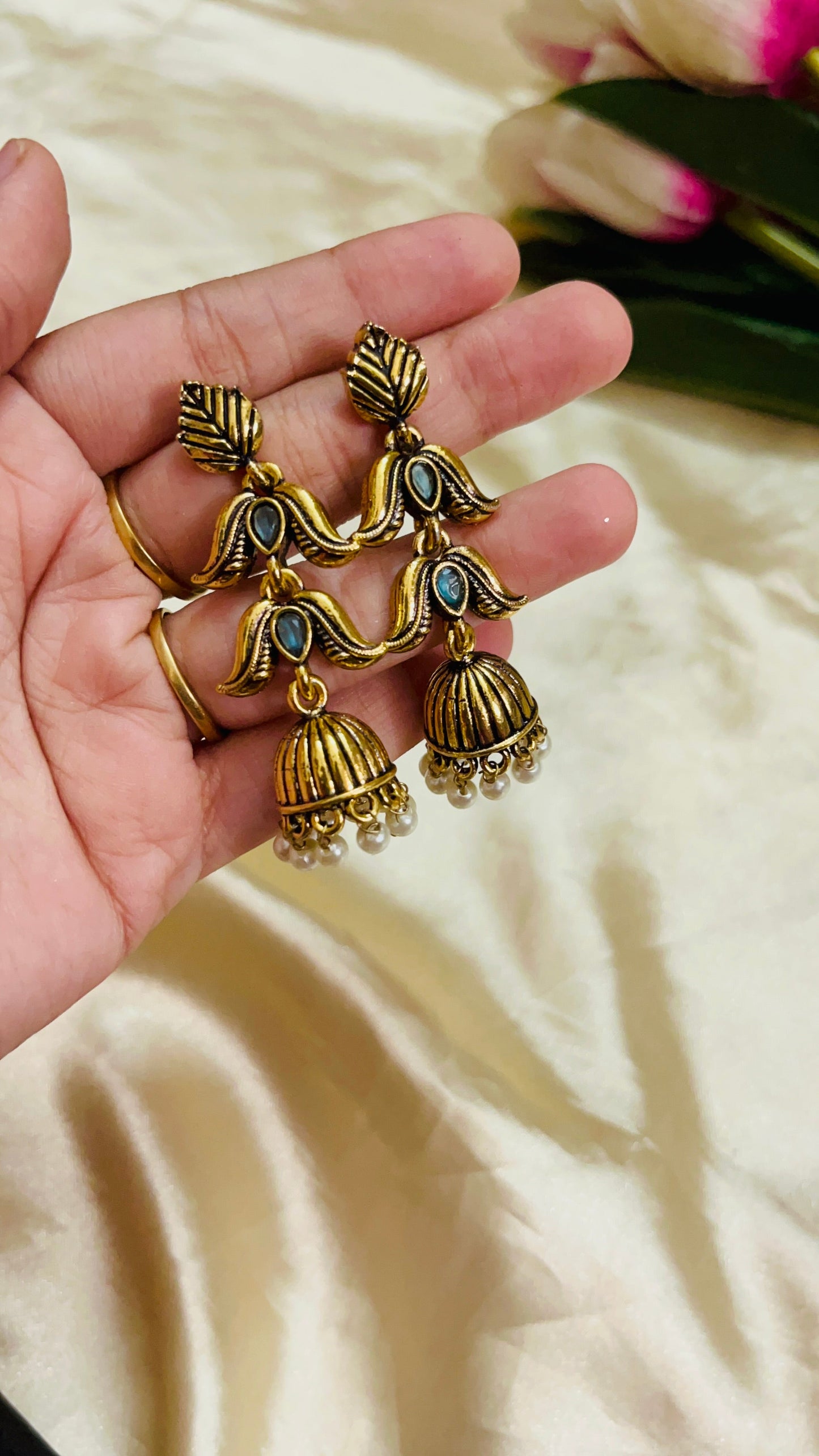 Premium Gold Oxidised Long jhumka(German Silver Replica)