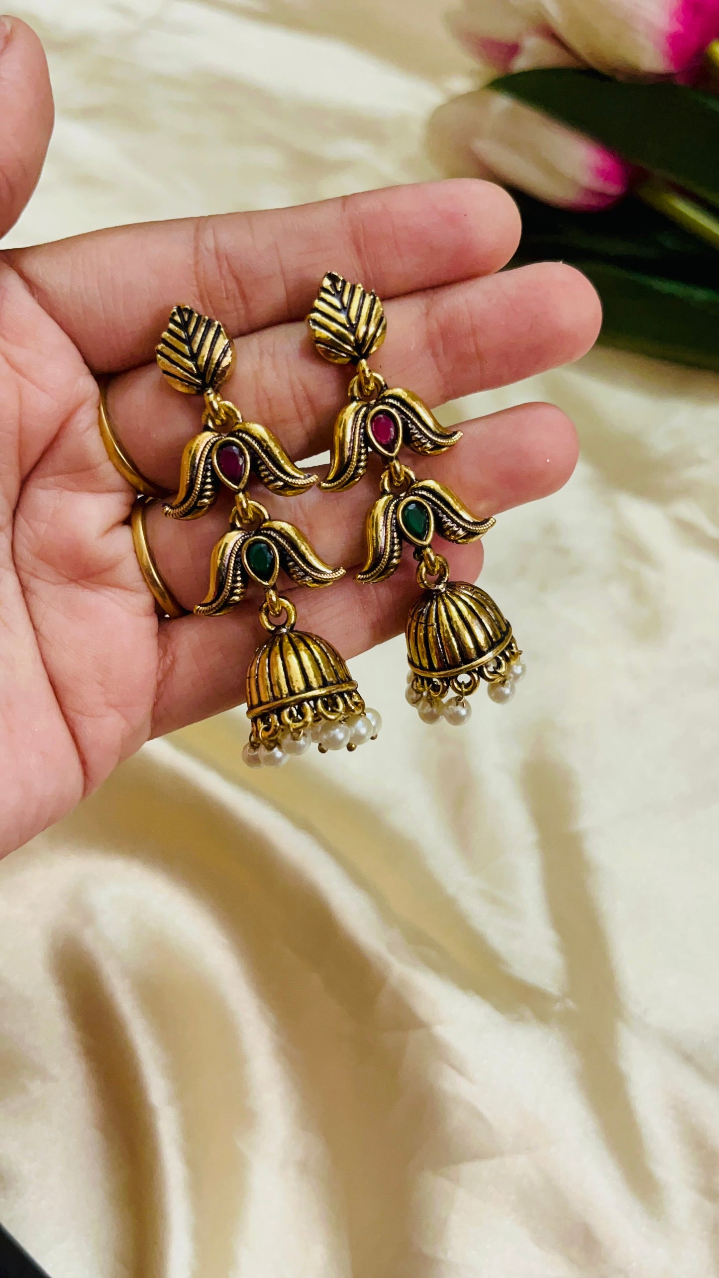 Premium Gold Oxidised Long jhumka(German Silver Replica)
