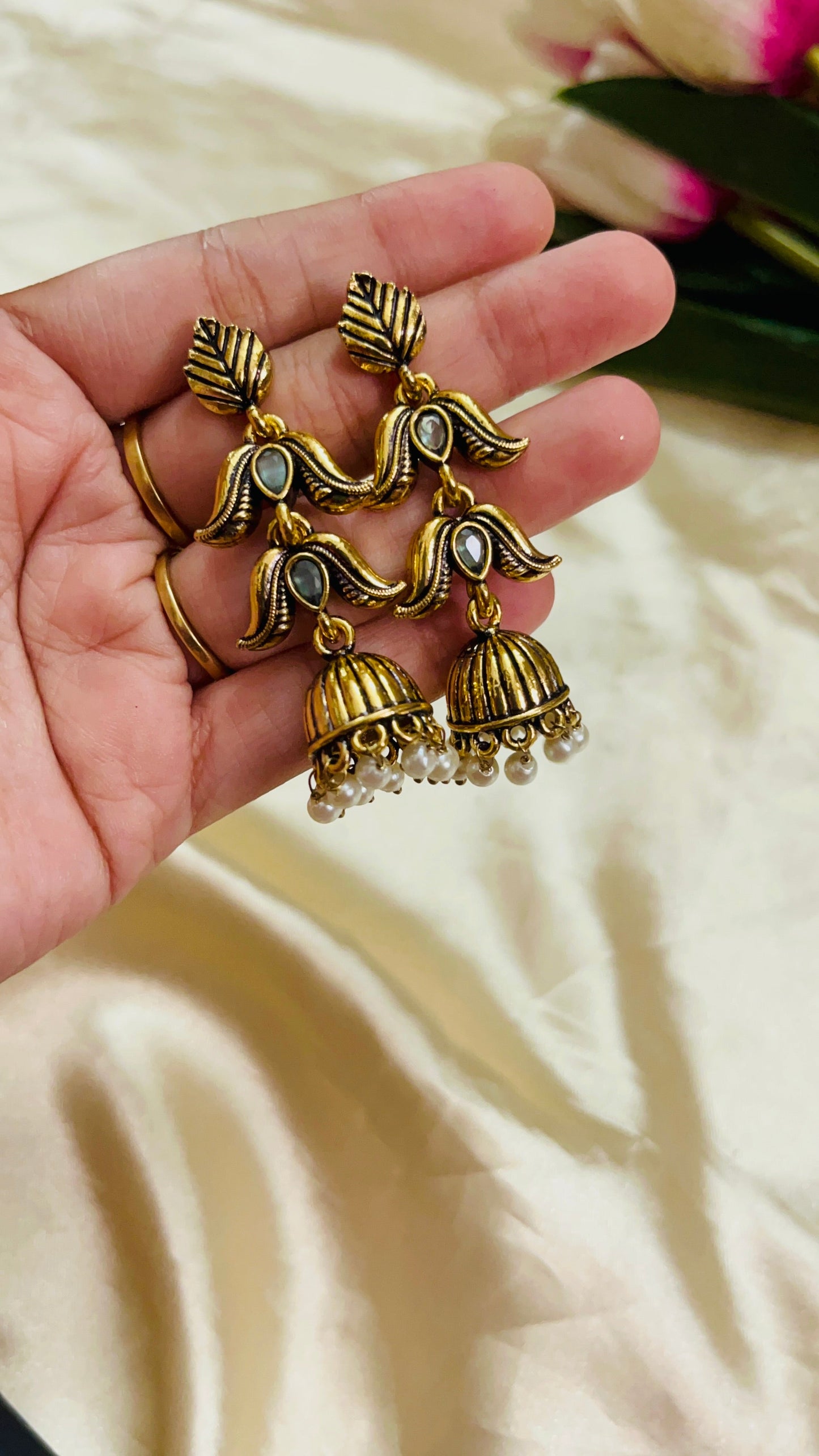 Premium Gold Oxidised Long jhumka(German Silver Replica)