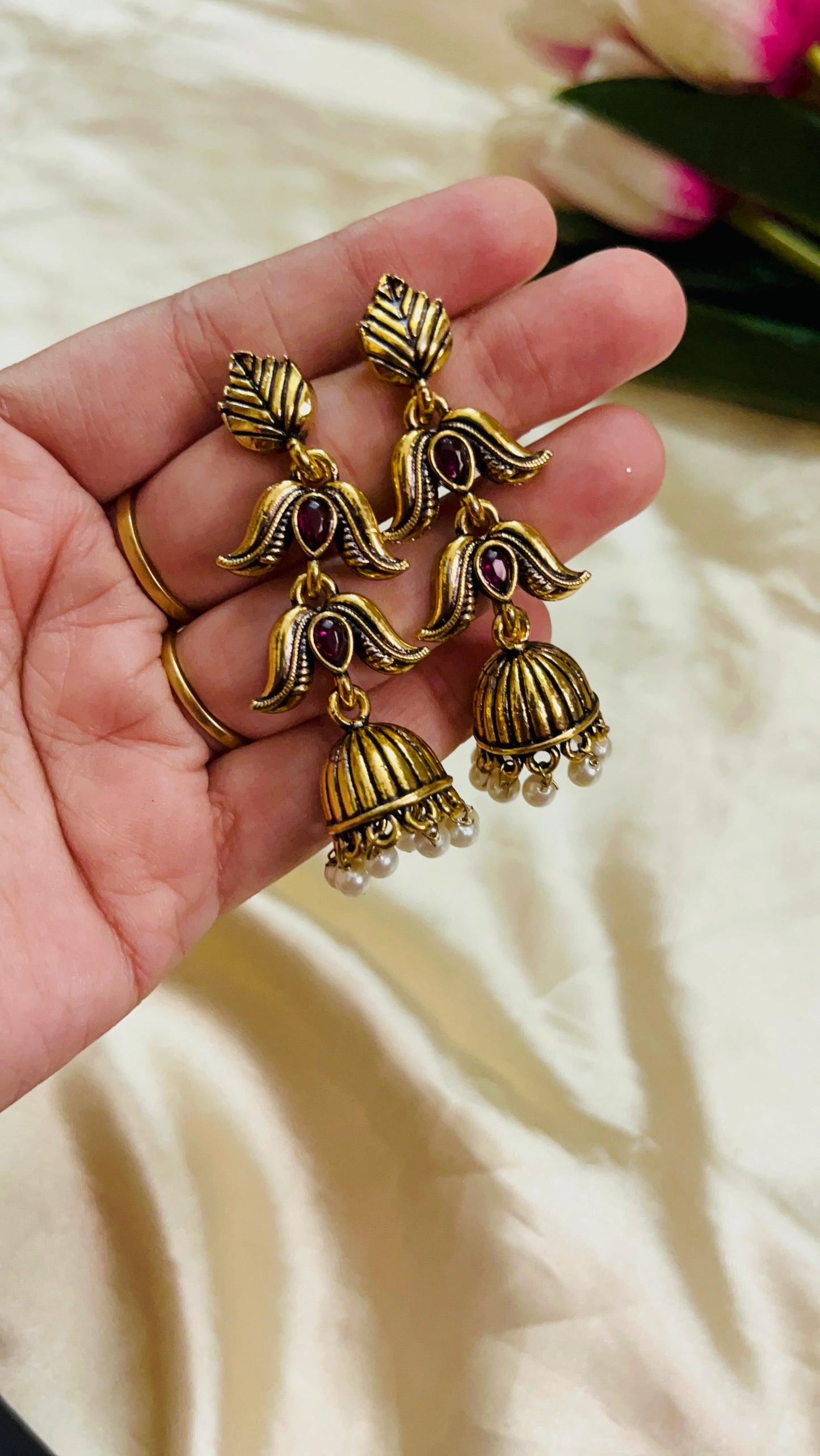 Premium Gold Oxidised Long jhumka(German Silver Replica)