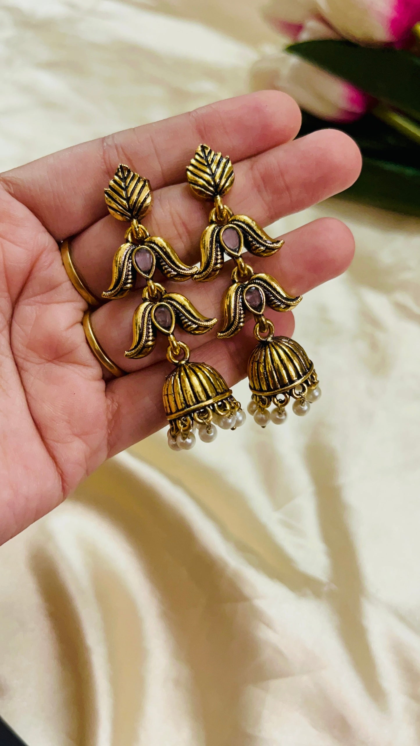 Premium Gold Oxidised Long jhumka(German Silver Replica)
