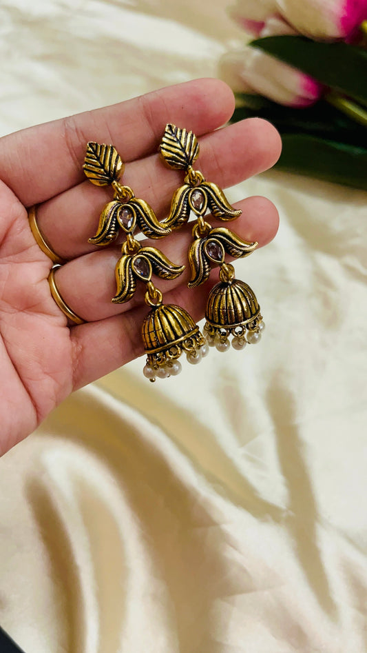 Premium Gold Oxidised Long jhumka(German Silver Replica)