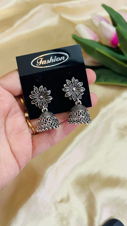 Silver Oxidised Peacock Jhumka