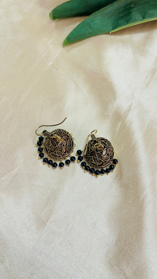 Rajasthani Black Gold finish Hook Jhumka