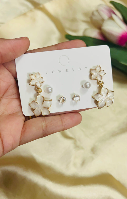Floral Drop Earring with Second Stud(3-piece set)