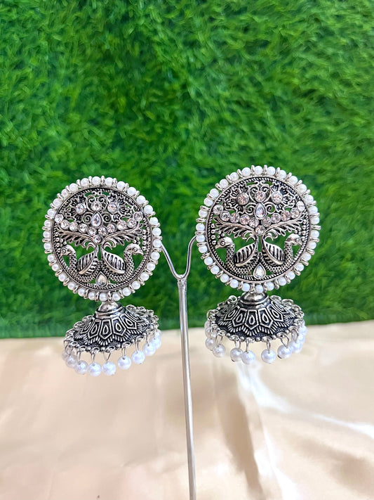 Big Pearl worked Oxidised jhumka