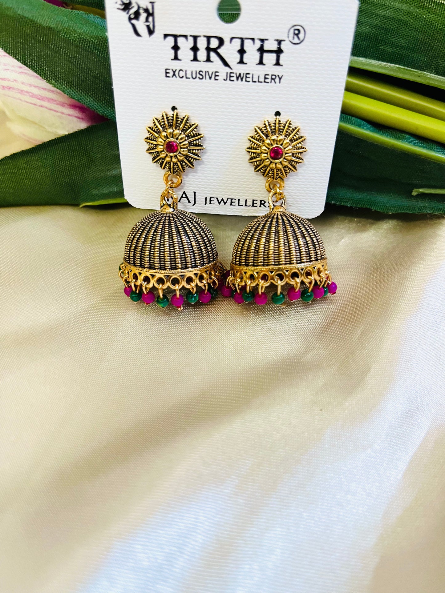 Multi color beaded jhumka