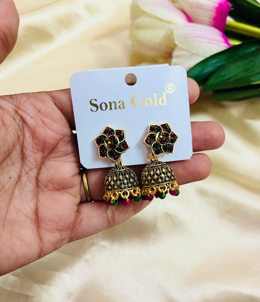 Multicolor stone Floral Jhumka