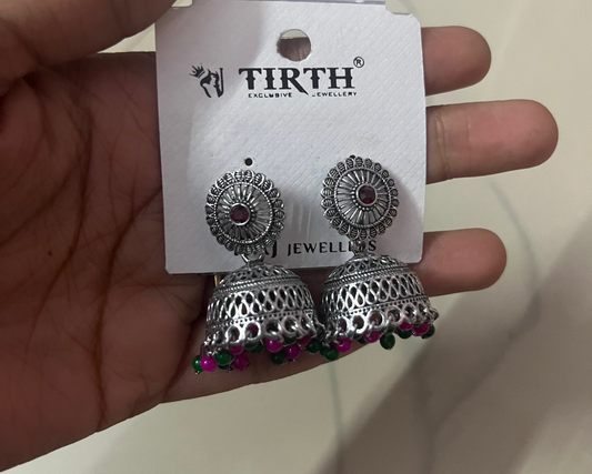 Silver Oxidised jhumka